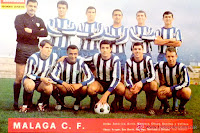 C. D. MÁLAGA - Málaga, España - Temporada 1966-67 - Américo, Arias, Montero, Chuzo, Benítez y Vallejo; Aragón, Ben Barek, Martínez, Berruezo y Otiñano - El C. D. Málaga, con Ernesto Pons de entrenador, quedó Campeón de la 2ª División y ascendió a 1ª