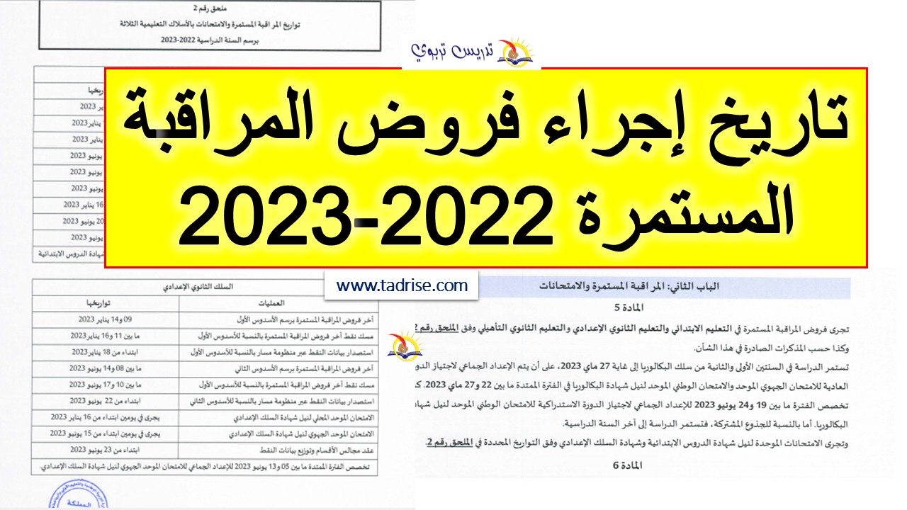 تاريخ اجراء فروض المراقبة المستمرة 2022-2023