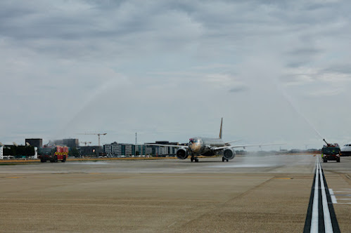 Water canon welcome for the E195-E2 at London City Airport