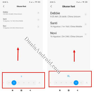 Contoh besar kecil ukuran font redmi xiaomi