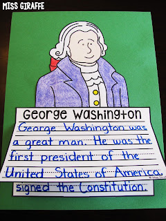 George Washington craft for writing where kids just write color cut and glue to show what they know about our first president