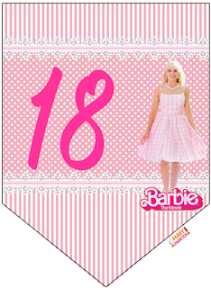 Barbie la Película: Banderines Rosa con Lunares Blancos para Descargar Gratis. Con Números. Barbie the Movie: Pink with Polka Dots Bunting for Free Download. With Numbers.