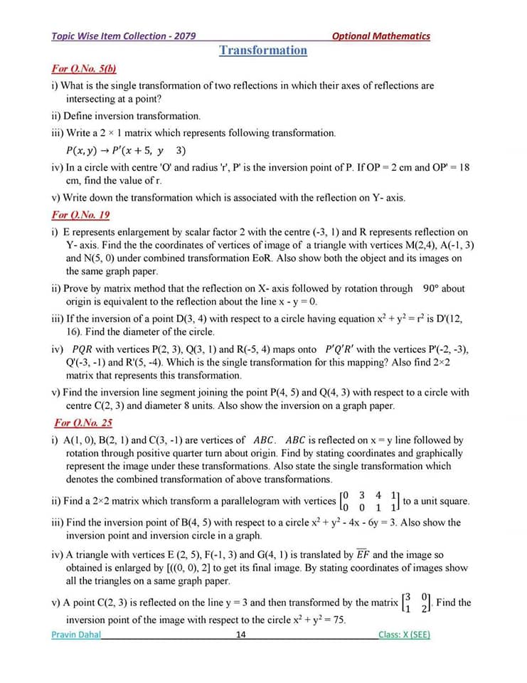 Optional Math Question-Wise Practice Question