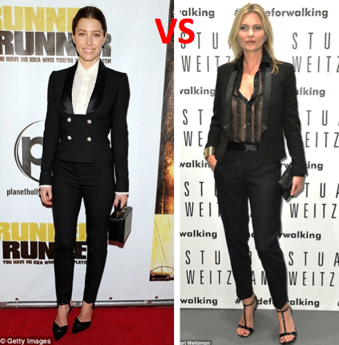 Fash Off: Jessica Biel vs Kate Moss in Tuxedo Style