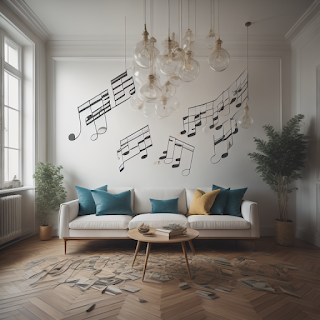 Musical notes floating in a room