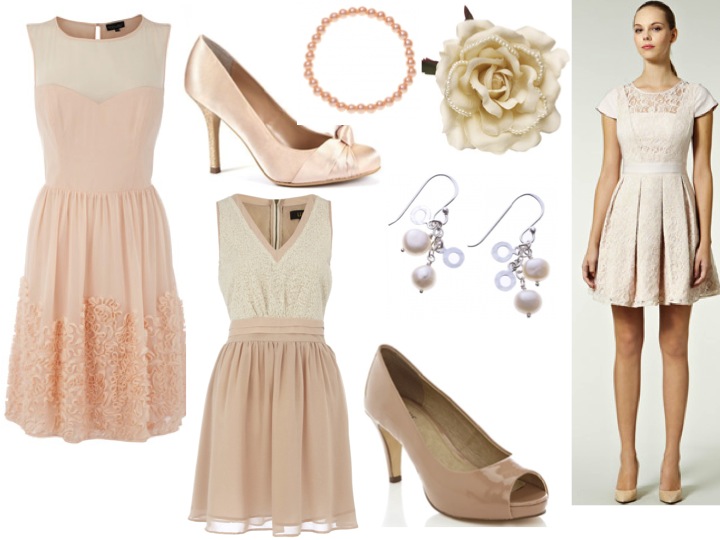  Ivory sequin bodice dress 45 Dorothy Perkins Light pink pearl bracelet 