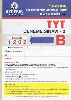 Özdebir Aralık TYT DENEME Sınavı PDF indir