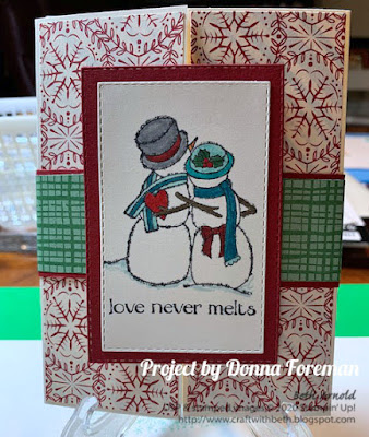 Craft with Beth: Stampin' Up! Second Sunday Sketches 014 card sketch challenge with measurements Donna Foreman snowman card Christmas tri-fold gate fold card