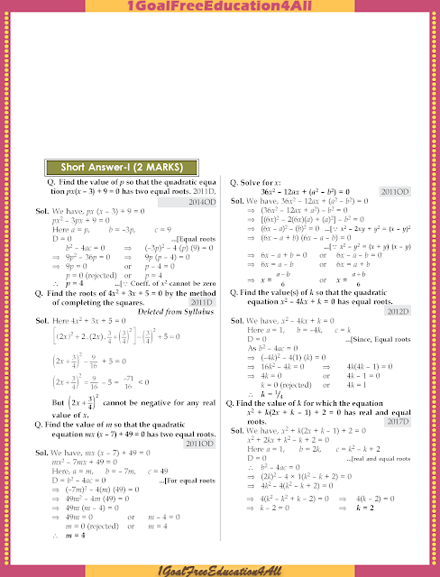 Class 10 Maths Chapter 4 Quadratic Equations