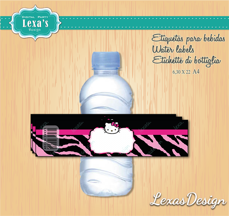 Etiquetas Jugo, Agua gratis Hello Kitty