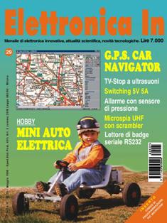 Elettronica In 29 - Maggio 1998 | ISSN 1124-8548 | TRUE PDF | Mensile | Elettronica
Elettronica In è una rivista mensile (10 numeri all'anno) di elettronica applicata con intenti didattici e divulgativi, rivolta a quanti operano nel campo della progettazione elettronica. 
In particolare ci rivolgiamo a quanti lavorano nei laboratori di Ricerca e Sviluppo e negli Uffici Tecnici di piccole e medie aziende nonché a quanti frequentano Corsi di Studio nel settore elettronico e informatico (studenti universitari e di scuola media superiore) ed ai loro insegnanti.
Prestiamo particolare attenzione anche a coloro che, pur non operando professionalmente in questi campi, sono affascinati dalla possibilità di realizzare in proprio dispositivi elettronici per gli impieghi più vari. 
I contenuti della rivista possono essere suddivisi in due differenti tipologie:
- Progetti pratici;
- Corsi teorici
In ciascun numero della rivista proponiamo progetti tecnologicamente molto avanzati, sia dal punto di vista hardware che software, che cerchiamo di illustrare nella forma più chiara e comprensibile occupandoci delle modalità di funzionamento, dei particolari costruttivi e delle problematiche software. In questo modo il lettore può acquisire e sperimentare in pratica una serie di conoscenze utili per cimentarsi in seguito con progetti simili o ancora più complessi. In ogni caso tutti i circuiti proposti sono originali ed hanno un'utilità immediata.
Nel secondo caso (Corsi teorici) vengono trattati argomenti di grande attualità per i quali non esistono ancora (o esistono in maniera frammentaria) informazioni approfondite. Agli aspetti teorici fanno sempre seguito applicazioni pratiche con le quali verificare sul campo le nozioni teoriche apprese.