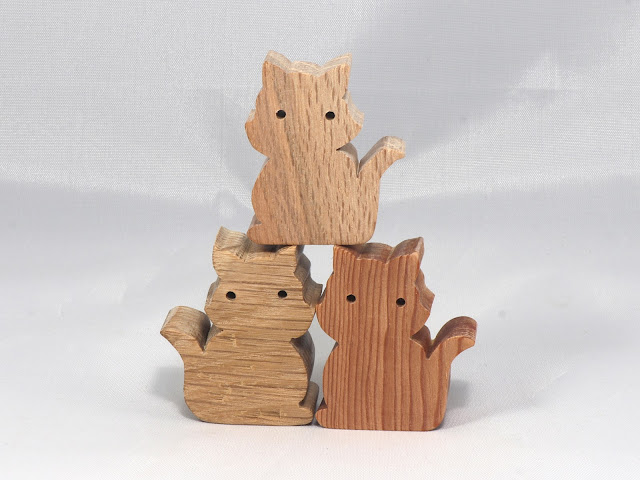 Wood Toy Kitten, Cat Cutout. Handmade, Stackable, Unfinished, Unpainted, and Ready to Paint. From the Itty Bitty Animal Collection