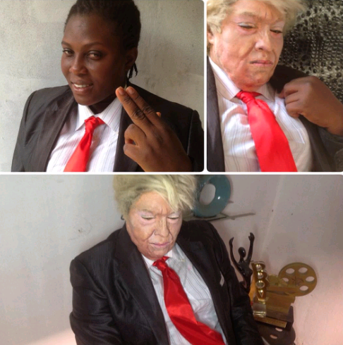 Nigerian makeup artist transforms woman to Donald Trump & Buhari (Photos) 