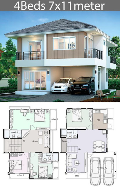 Koleksi Desain Denah Rumah 2 Lantai Lengkap dengan Tampak 