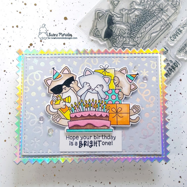 Bright Birthday Card by Diane Morales | Newton's Bright Birthday Stamp Set, Confetti Hot Foil Plate, Basic Frames Die Set and Frames & Tags Die Set by Newton's Nook Designs #newtonsnook #handmade