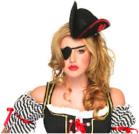  Women's Sequin Trimmed Pirate Hat and Heart Eyepatch Adult - Black