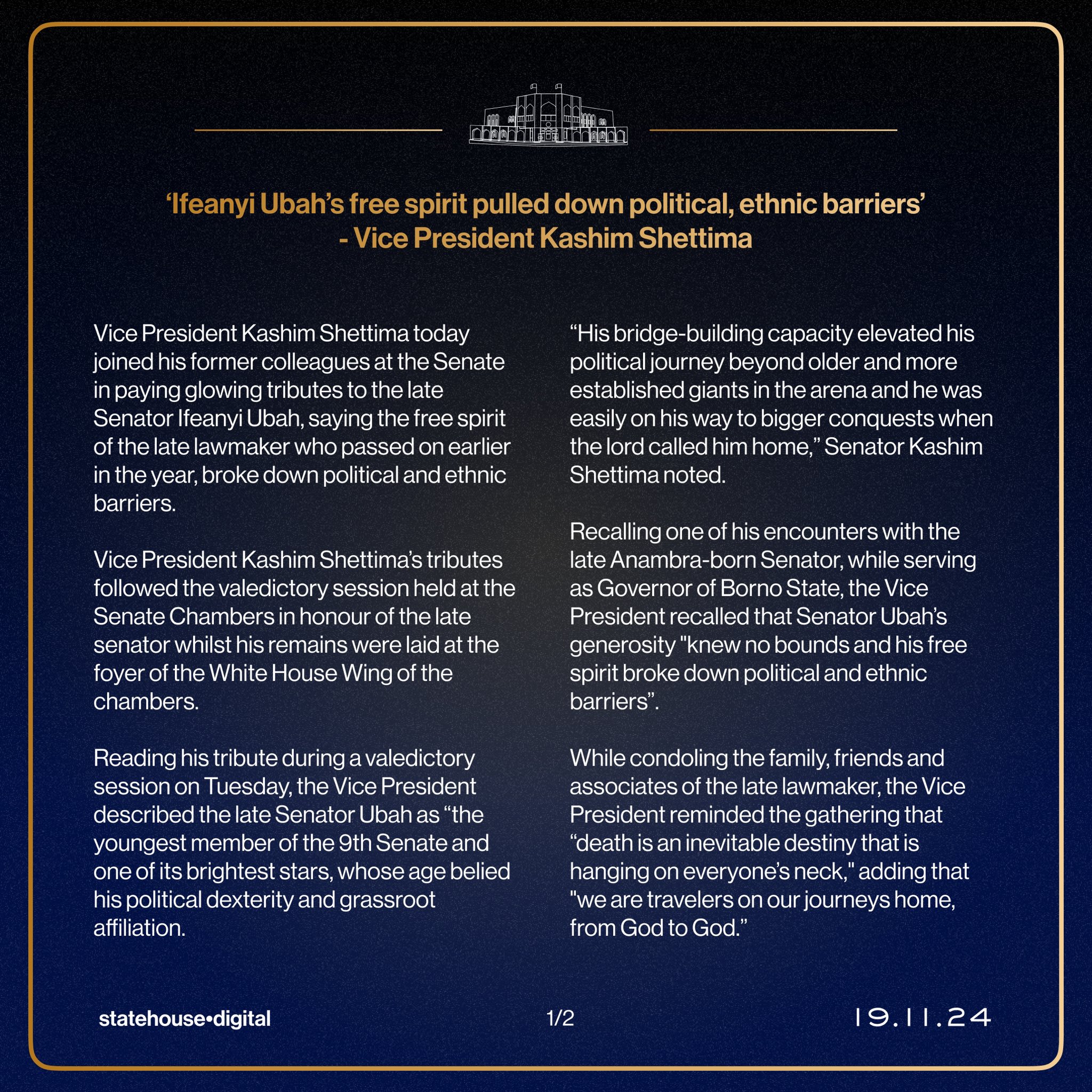 VP Kashim Shettima pays tribute to Late Senator Ifeanyi Ubah