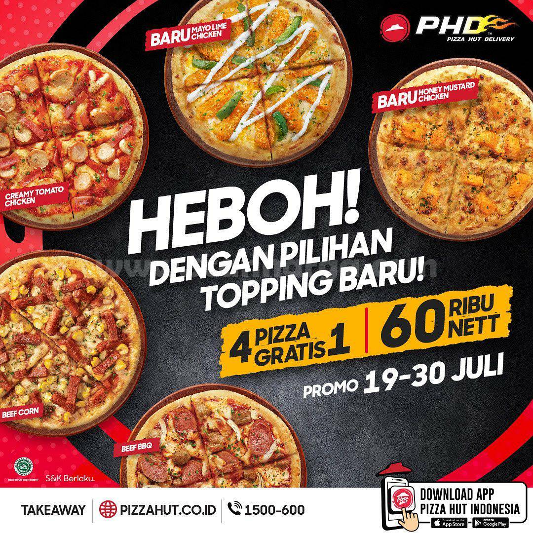 Promo PHD HEBOH - Beli 4 Pizza GRATIS 1 Harga cuma 65 Ribu nett*