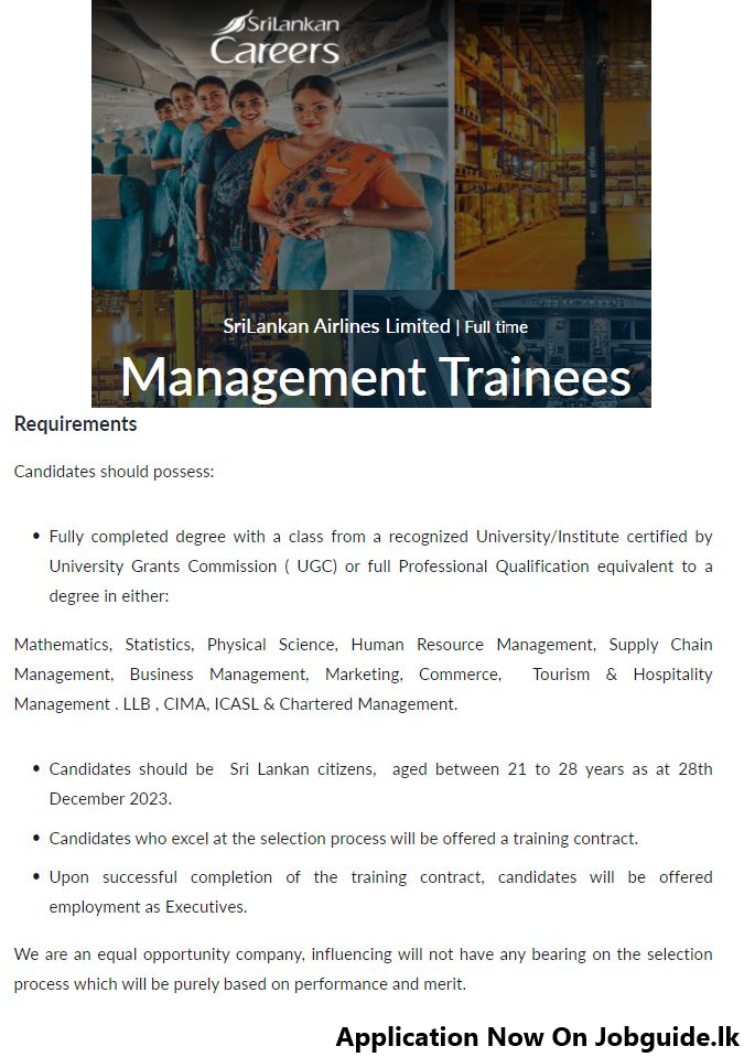 SriLankan Airlines Management Trainees 2023/2024