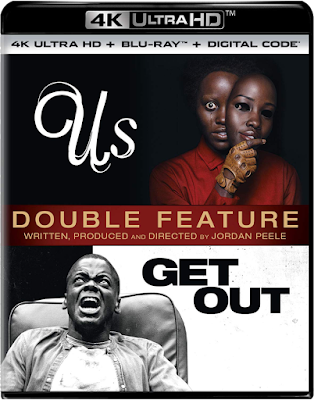 Cover art for a double feature 4K UHD of Jordan Peele's US and GET OUT.