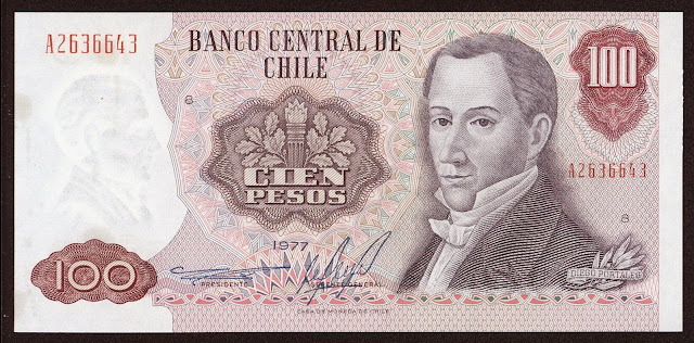 Chile Banknotes 100 Pesos banknote 1977 Diego Portales