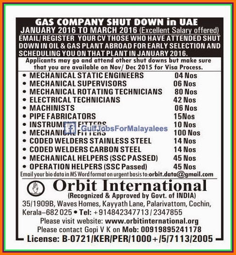 Gas Company shut down Job Vacancies for UAE