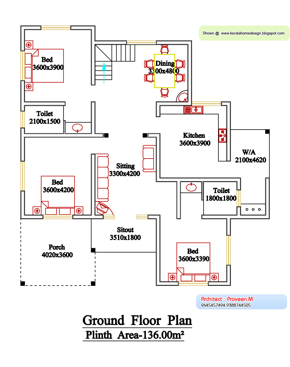 Kerala style floor plan and elevation 6 Kerala home 
