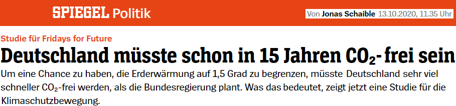 Deutschland müsste schon in 15 Jahren CO₂-frei sein