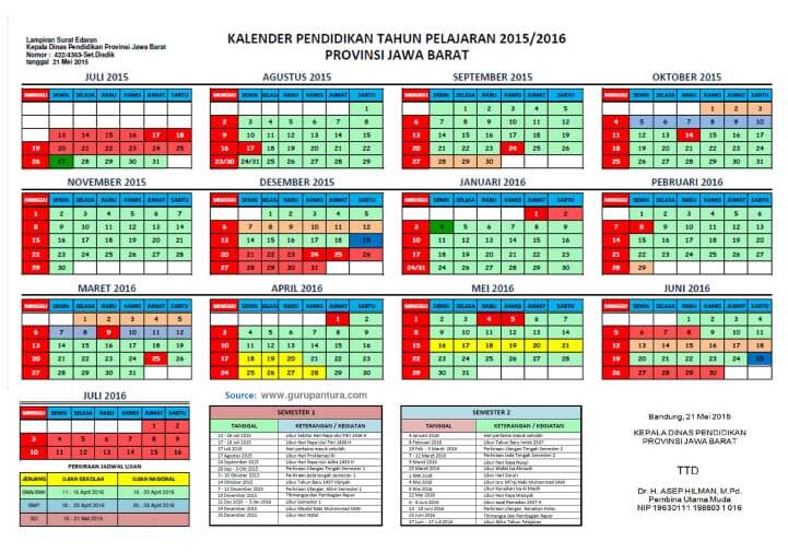 Kalender Pendidikan Tahun 2015/2016 Jawa Barat  Guru Pantura