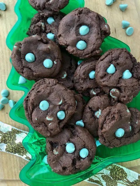 Baked chocolate mint chip cookies.
