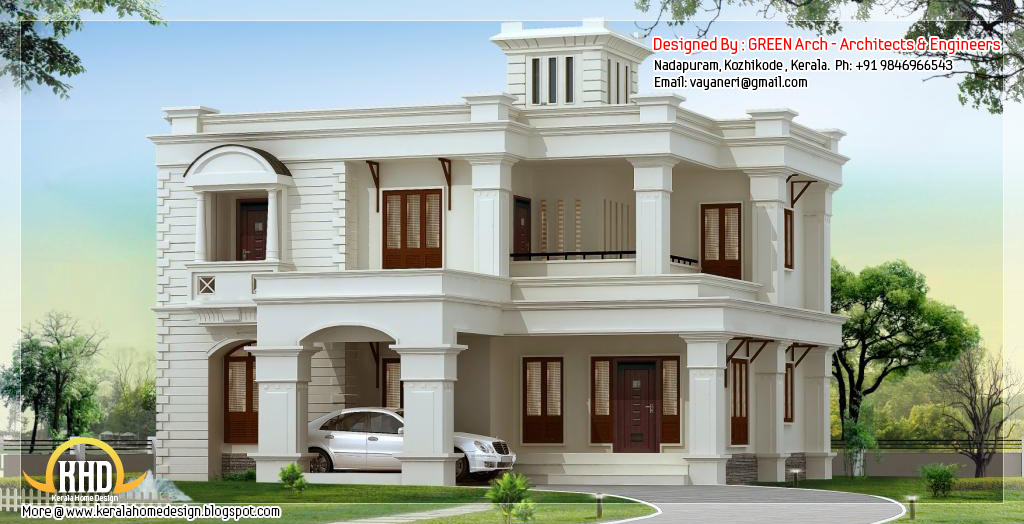 2950 sq ft. 4 bedroom house design - side view of 2950 square feet, 4 bhk flat roof home design