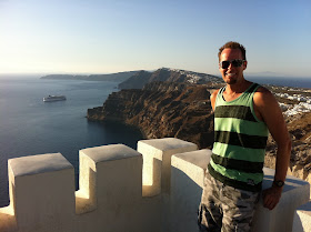Noah overlooking the northern arm of Santorini from Santo Winery.