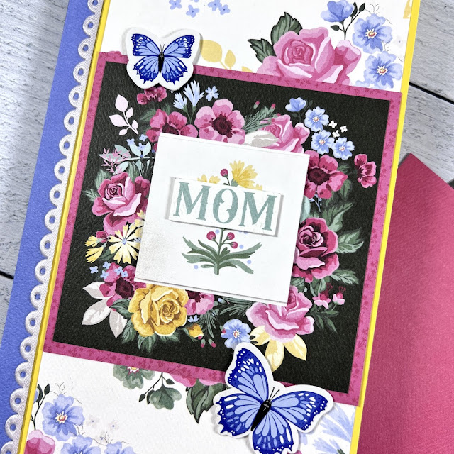 Mom Mother's Day Scrapbook Album with pretty flowers, butterflies, and a scalloped ribbon