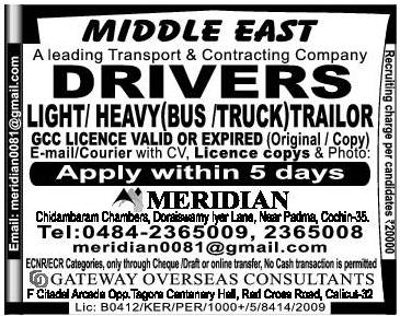 Leading Transport & contracting  co Jobs for Middle East 