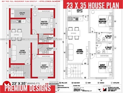 23 x 35 Tiny American style Indian 2bhk House Plan