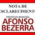 NOTA DE ESCLARECIMENTO DA PREFEITURA DE AFONSO BEZERRA SOBRE A MATÉRIA DOS PÃES