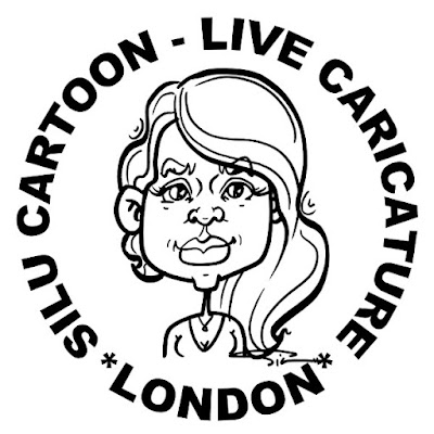 Silu Cartoon Logo - Circular text "Silu Cartoon | Live Caricature, London" around a caricature of a lady