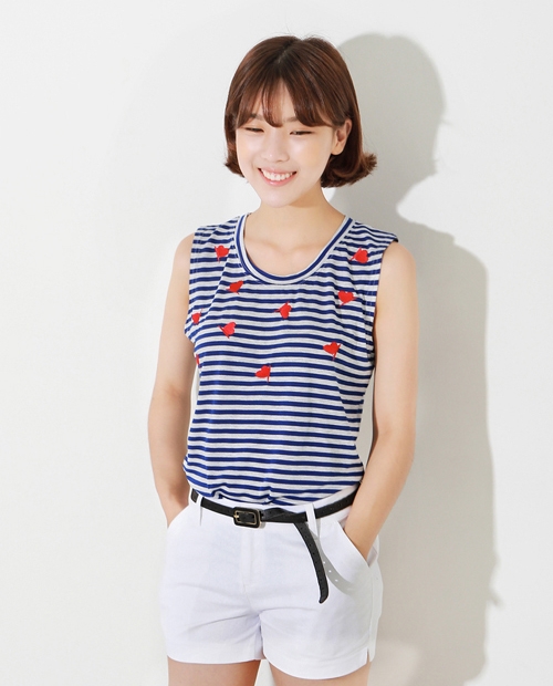Striped Tank Top with Embroidered Butterflies
