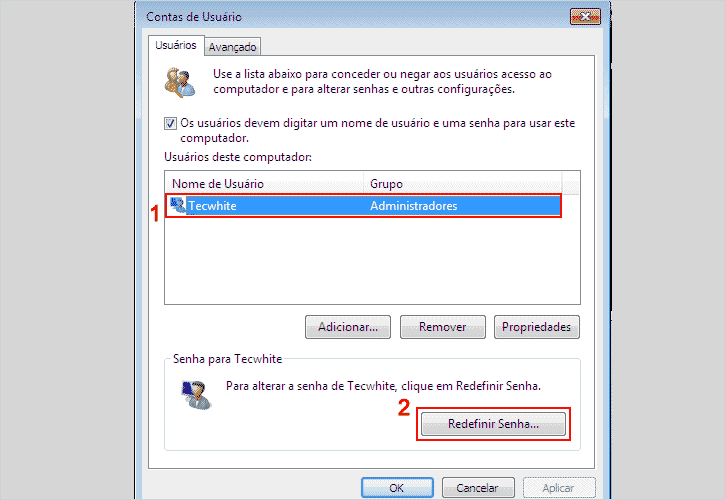 Redefinir senha do Windows 7