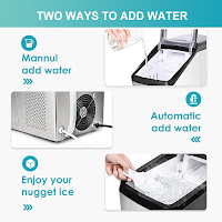 EUHOMY Nugget Ice Maker has 2 ways to add water - fill manually or connect to home water system with supplied water line