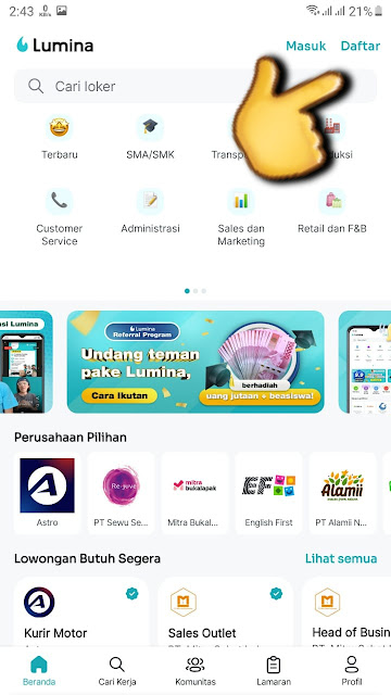 Kode Referral Lumina (Cari Kerja dan Info Loker)