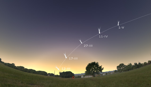 Posición del Cometa C/2011 L4 PanStarrs del 12 de marzo a 1 de mayo de 2013