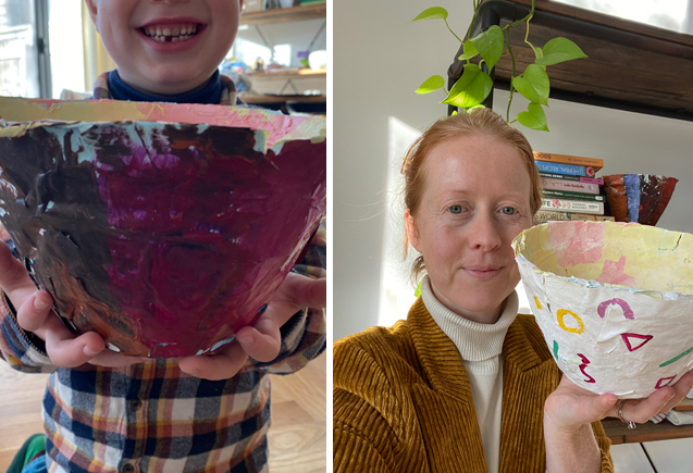 Zero waste activities for kids - paper mache bowls