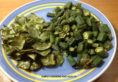 Okra and broad beans fried in an air frier