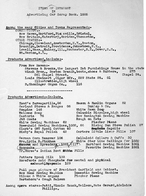 Earl J. Arnold lists what he considers the highlights of the Advertising scrapbook assembled by his mother and reproduced here online.