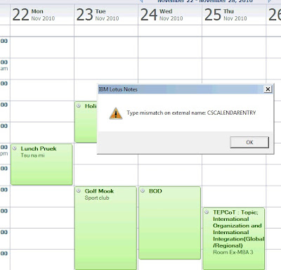NOTES 8.5.1 : Type mismatch on external name CSCALENDARENTRY