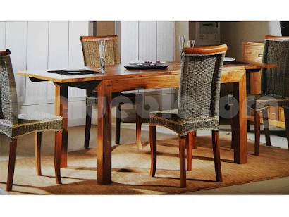 conjunto comedor en teca y rattan natural 4003/2+j995/2