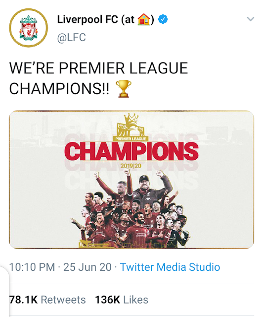 Liverpool are champions of the English Premier League