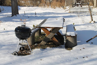 Picnic table with snow