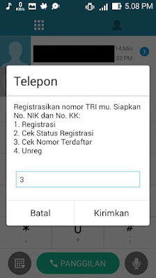 Lalu pilih No. 3 untuk Cek Nomor Terdaftar, lalu klik kirimkan
